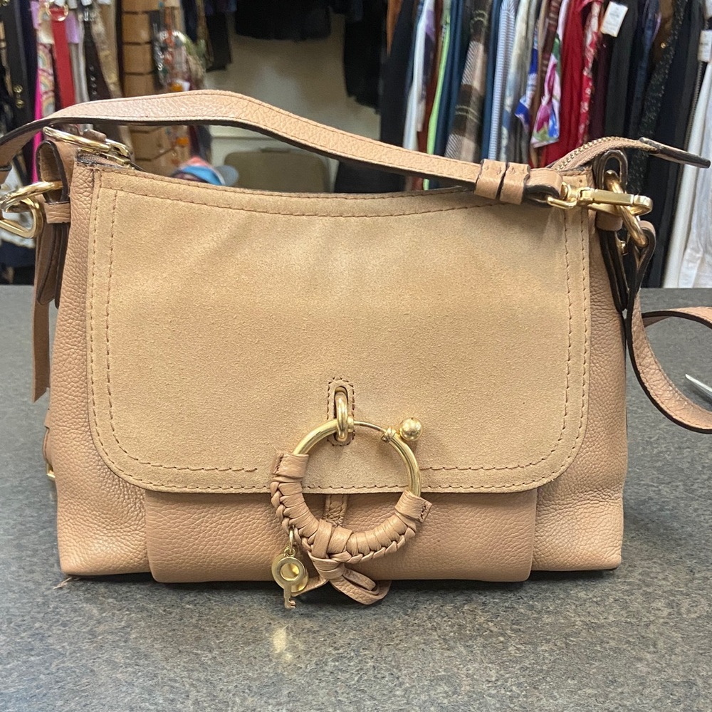 See By Chloé Tan Suede & Leather Shoulder Bag with Braided Ring - Picture 2 of 9